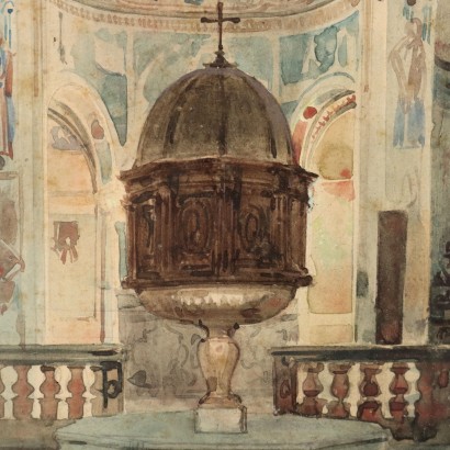 Pintura de Luigi Bisi,El antiguo baptisterio de Gravedona,Luigi Bisi,Luigi Bisi,Luigi Bisi,Luigi Bisi,Luigi Bisi