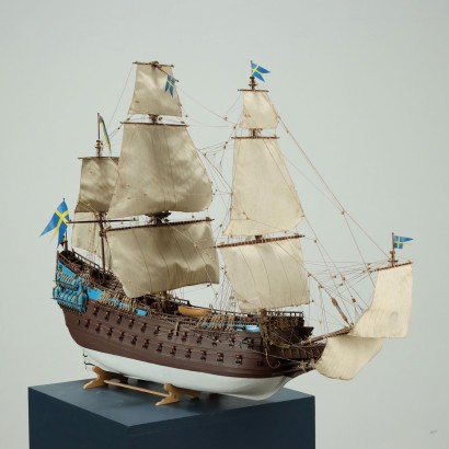 Vintage Ship In Scale Model Wood Handmade Italy XX Century