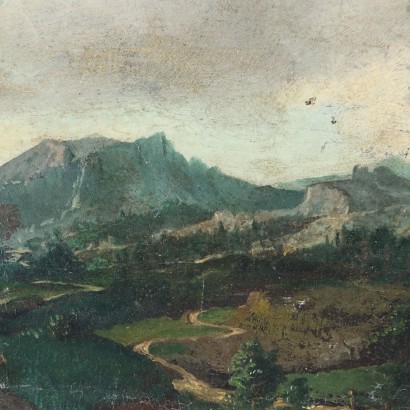 Gemälde Landschaft mit Rindern und Hirten, Landschaft mit Rindern und Hirtin