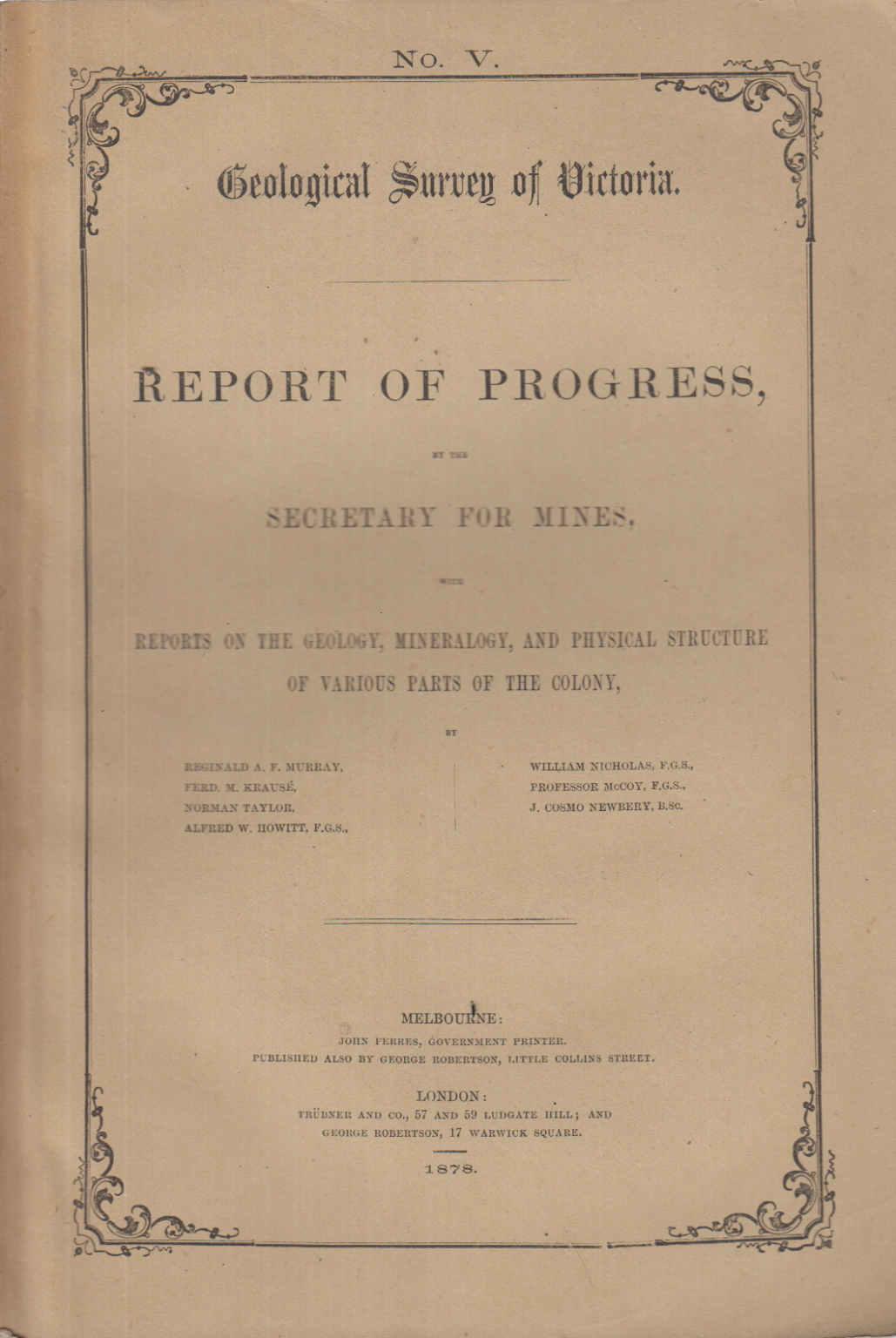 Commission géologique de Victoria. Rapport d'étape, AA.VV.