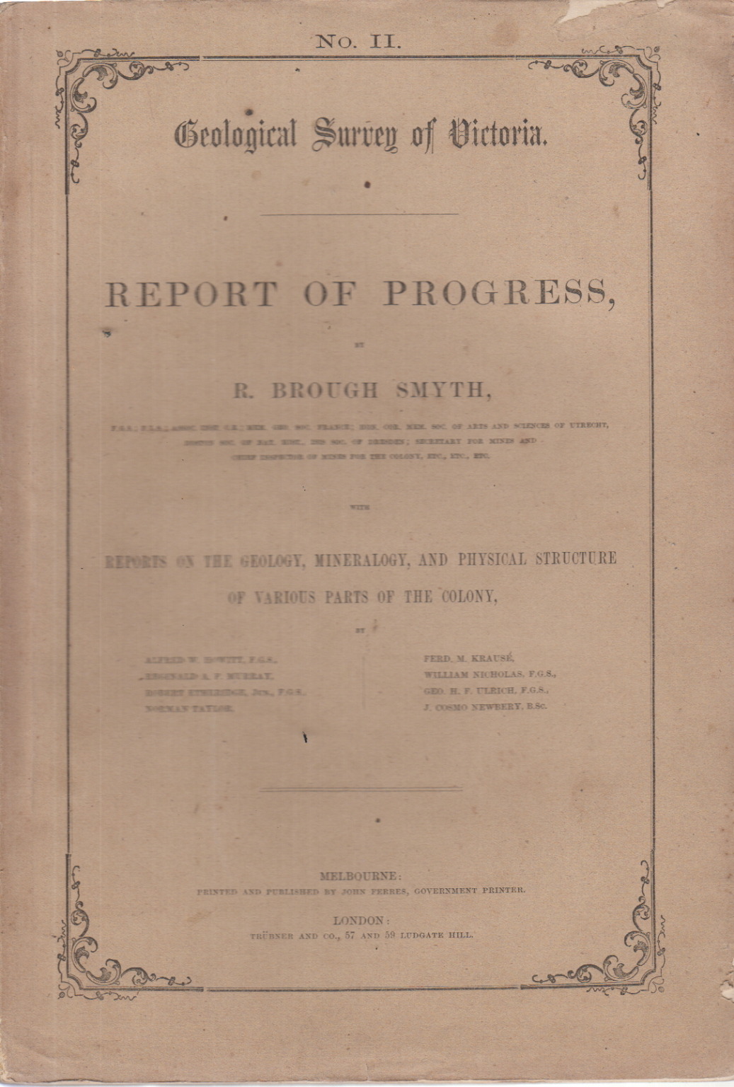 Commission géologique de Victoria. Rapport d'étape, AA.VV.