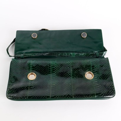 moda vintage, vintage pelle, borsa in pelle rettile, borsa verde, vintage italiano,Borsa Vintage in Pelle Verde