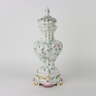 Vase avec Couvercle Passarin Majolique Italie XIXe Siècle